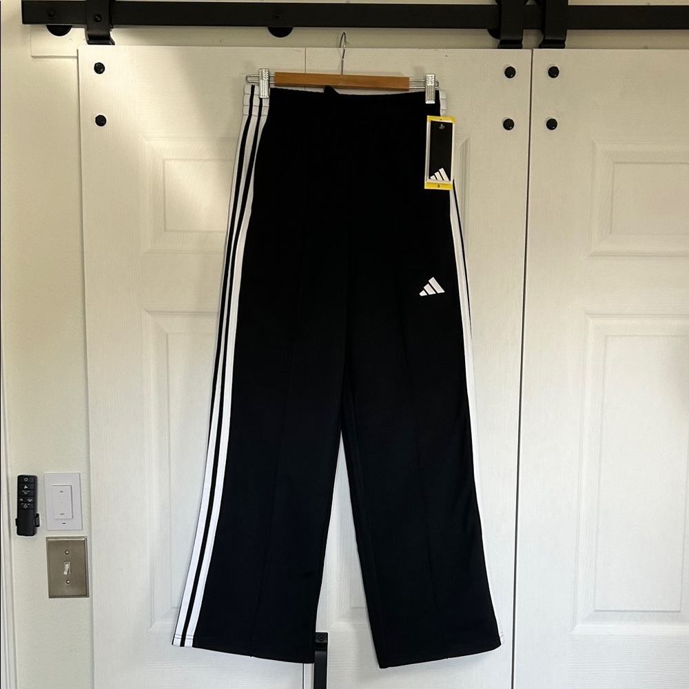 NWT- adidas Black Track Pants with White Side Stripes